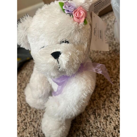 NWT American Gifts Bear Hugger Plush Toy with Flowers and Purple Bow - Picture 3 of 4